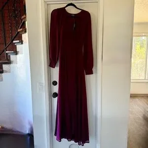 NWT Lulus My Whole Heart Plum Long Sleeve Wrap Dress Chiffon Dark Red size  Large